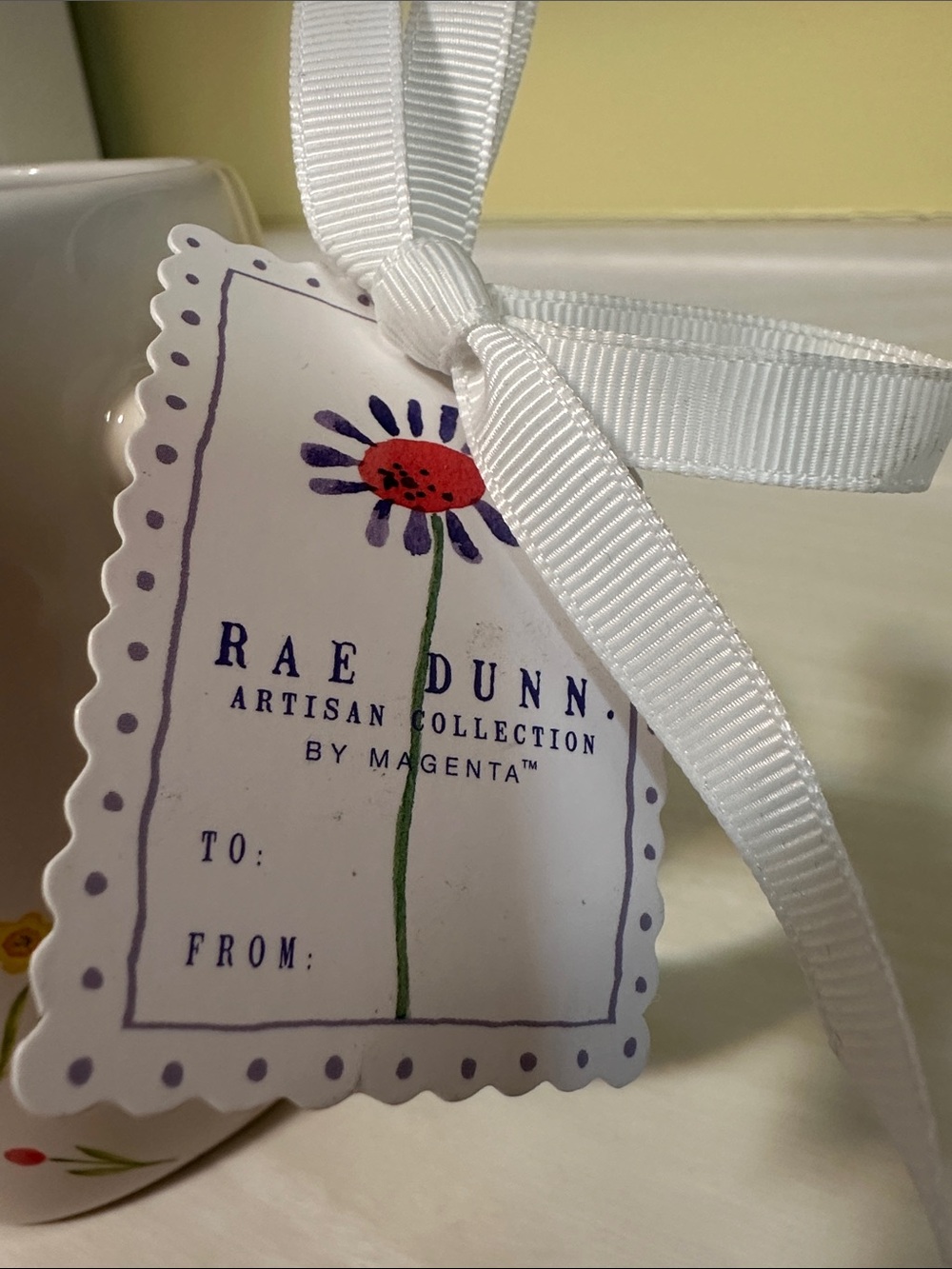 Rae Dunn White Ceramic Mug with Floral Accents - Picture 2 of 4